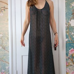 Josa Tulum Beach Cover Up Dress Sheer Navy Blue with Baby Blue polka dots